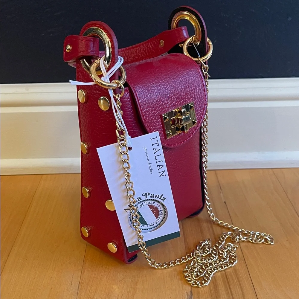 NWT Anna Paola Genuine Italian Leather Cherry Red Handbag - Picture 2 of 16